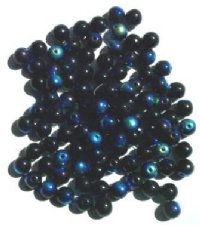 100 6mm Opaque Black AB Round Glass Beads